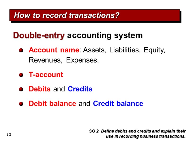 Account name: Assets, Liabilities, Equity, Revenues, Expenses. T-account Debits and Credits Debit balance and